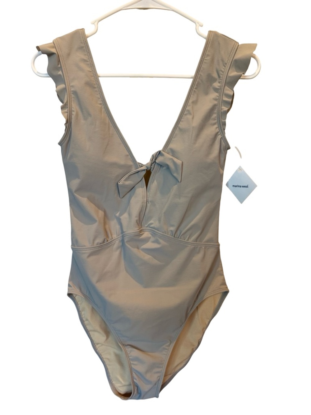 Marina West NWT Gray Ruffle Strap One Piece Swimsuit Medium